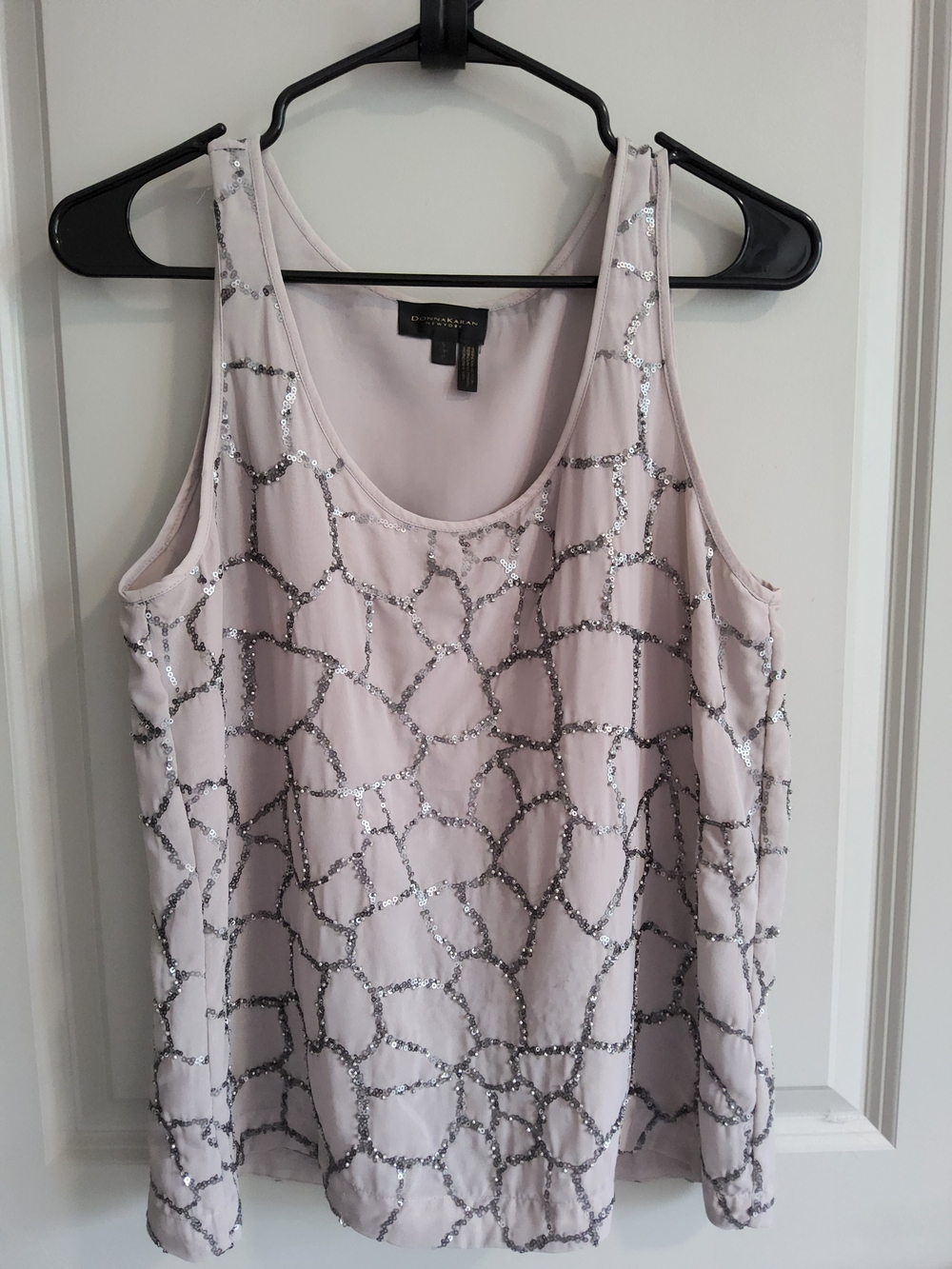 Donna Karan Taupe Sequin Web-Pattern Tank Top